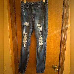 Hollister Blue Skinny Jeans with Distressed Details